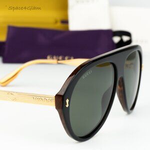 Gucci Women Sunglasses Black Gold Havana Grey Aviator GG1515S 001 BRAND NEW